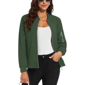 imageMAGCOMSEN Womens Jacket Lightweight Bomber Jackets 5 Pockets Windbreaker Zipup Casual Moto OutwearArmy Green