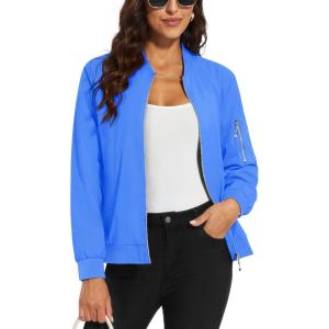 imageMAGCOMSEN Womens Jacket Lightweight Bomber Jackets 5 Pockets Windbreaker Zipup Casual Moto OutwearAzure Blue