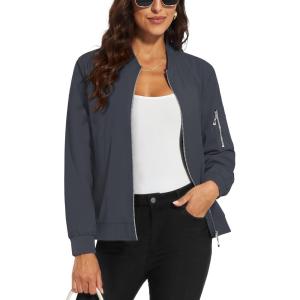 imageMAGCOMSEN Womens Jacket Lightweight Bomber Jackets 5 Pockets Windbreaker Zipup Casual Moto OutwearDark Grey