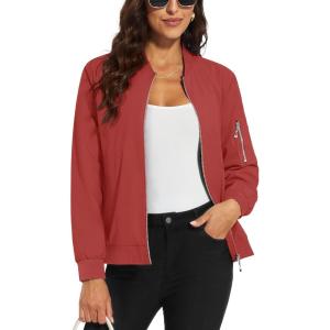 imageMAGCOMSEN Womens Jacket Lightweight Bomber Jackets 5 Pockets Windbreaker Zipup Casual Moto OutwearOrange Red
