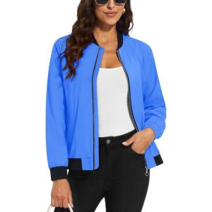 imageMAGCOMSEN Womens Lightweight Bomber Jackets Zip Up Casual Coat Spring Fall Windbreaker Outerwear with PocketsAzure