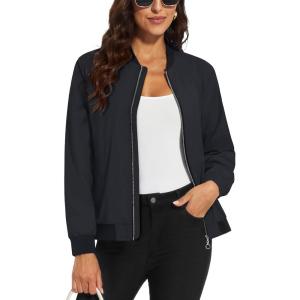 imageMAGCOMSEN Womens Lightweight Bomber Jackets Zip Up Casual Coat Spring Fall Windbreaker Outerwear with PocketsBlack