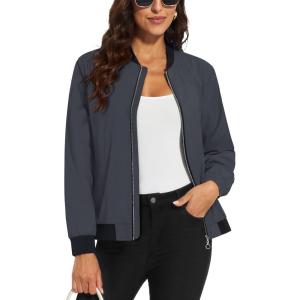 imageMAGCOMSEN Womens Lightweight Bomber Jackets Zip Up Casual Coat Spring Fall Windbreaker Outerwear with PocketsDark Grey