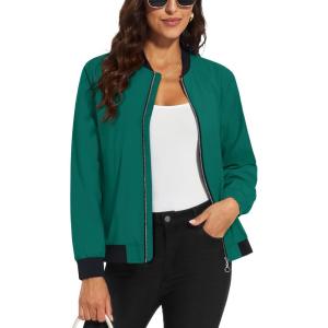 imageMAGCOMSEN Womens Lightweight Bomber Jackets Zip Up Casual Coat Spring Fall Windbreaker Outerwear with PocketsEmerald Green