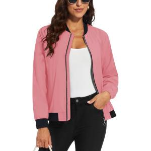 imageMAGCOMSEN Womens Lightweight Bomber Jackets Zip Up Casual Coat Spring Fall Windbreaker Outerwear with PocketsGrey Pink