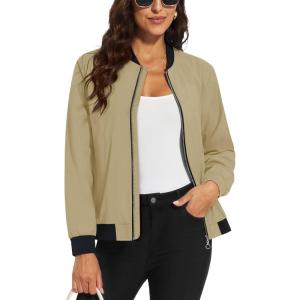 imageMAGCOMSEN Womens Lightweight Bomber Jackets Zip Up Casual Coat Spring Fall Windbreaker Outerwear with PocketsKhaki