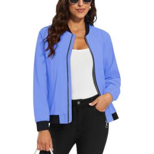 imageMAGCOMSEN Womens Lightweight Bomber Jackets Zip Up Casual Coat Spring Fall Windbreaker Outerwear with PocketsLight Blue