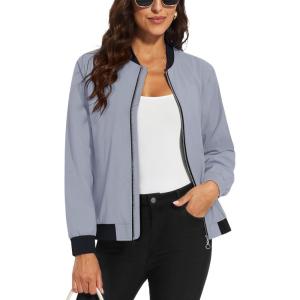 imageMAGCOMSEN Womens Lightweight Bomber Jackets Zip Up Casual Coat Spring Fall Windbreaker Outerwear with PocketsLight Grey