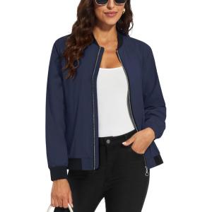 imageMAGCOMSEN Womens Lightweight Bomber Jackets Zip Up Casual Coat Spring Fall Windbreaker Outerwear with PocketsNavy