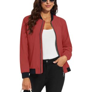 imageMAGCOMSEN Womens Lightweight Bomber Jackets Zip Up Casual Coat Spring Fall Windbreaker Outerwear with PocketsOrange Red