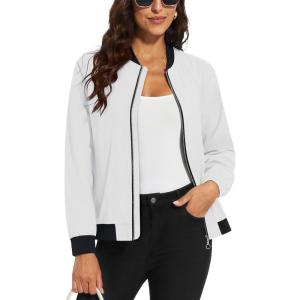 imageMAGCOMSEN Womens Lightweight Bomber Jackets Zip Up Casual Coat Spring Fall Windbreaker Outerwear with PocketsWhite
