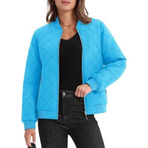 imageMAGCOMSEN Womens Diamond Quilted Jackets Lightweight Casual Bomber Jacket Warm Cotton Padded Coats with 2 PocketsIce Blue