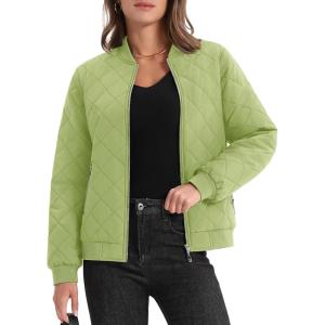 imageMAGCOMSEN Womens Diamond Quilted Jackets Lightweight Casual Bomber Jacket Warm Cotton Padded Coats with 2 PocketsOlive Green