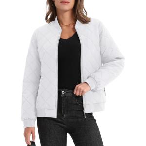 imageMAGCOMSEN Womens Diamond Quilted Jackets Lightweight Casual Bomber Jacket Warm Cotton Padded Coats with 2 PocketsWhite