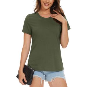 imageMAGCOMSEN Womens TShirts Cotton ShortSleeve Shirts CrewNeck Tees ClassicFit Breathable Casual Summer TopsArmy Green