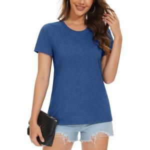 imageMAGCOMSEN Womens TShirts Cotton ShortSleeve Shirts CrewNeck Tees ClassicFit Breathable Casual Summer TopsDark Blue Heather