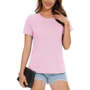 imageMAGCOMSEN Womens TShirts Cotton ShortSleeve Shirts CrewNeck Tees ClassicFit Breathable Casual Summer TopsLight Pink