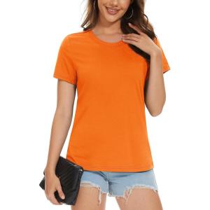 imageMAGCOMSEN Womens TShirts Cotton ShortSleeve Shirts CrewNeck Tees ClassicFit Breathable Casual Summer TopsOrange