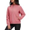 imageMAGCOMSEN Womens Winter Bomber Jacket Casual Basic Zip Up Padded Coats Water Resistant Long Sleeve Outwear with PocketsGrey Pink
