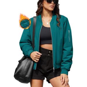imageMAGCOMSEN Womens Winter Bomber Jacket Casual Basic Zip Up Padded Coats Water Resistant Long Sleeve Outwear with PocketsEmerald Green
