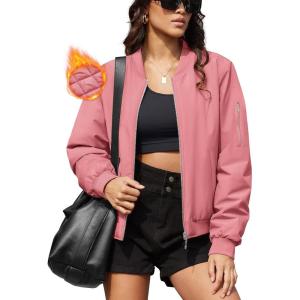 imageMAGCOMSEN Womens Winter Bomber Jacket Casual Basic Zip Up Padded Coats Water Resistant Long Sleeve Outwear with PocketsGrey Pink