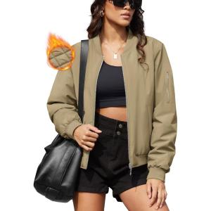 imageMAGCOMSEN Womens Winter Bomber Jacket Casual Basic Zip Up Padded Coats Water Resistant Long Sleeve Outwear with PocketsKhaki