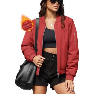 imageMAGCOMSEN Womens Winter Bomber Jacket Casual Basic Zip Up Padded Coats Water Resistant Long Sleeve Outwear with PocketsOrange Red