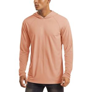 imageMAGCOMSEN Mens Hooded UPF 50 Sun Protection T Shirts Long Sleeve Athletic Fishing Shirts Rash GuardsApricot