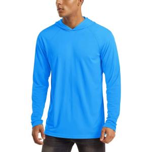 imageMAGCOMSEN Mens Hooded UPF 50 Sun Protection T Shirts Long Sleeve Athletic Fishing Shirts Rash GuardsAzure