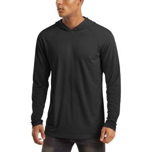 imageMAGCOMSEN Mens Hooded UPF 50 Sun Protection T Shirts Long Sleeve Athletic Fishing Shirts Rash GuardsBlack