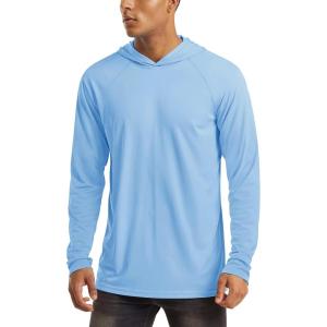 imageMAGCOMSEN Mens Hooded UPF 50 Sun Protection T Shirts Long Sleeve Athletic Fishing Shirts Rash GuardsBlue