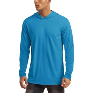 imageMAGCOMSEN Mens Hooded UPF 50 Sun Protection T Shirts Long Sleeve Athletic Fishing Shirts Rash GuardsBlue Green
