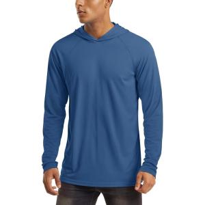imageMAGCOMSEN Mens Hooded UPF 50 Sun Protection T Shirts Long Sleeve Athletic Fishing Shirts Rash GuardsBlue Grey
