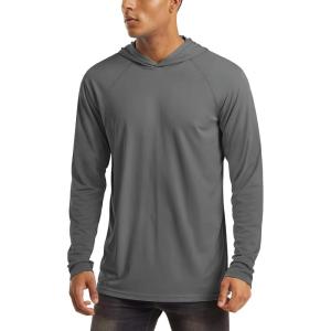 imageMAGCOMSEN Mens Hooded UPF 50 Sun Protection T Shirts Long Sleeve Athletic Fishing Shirts Rash GuardsDark Grey