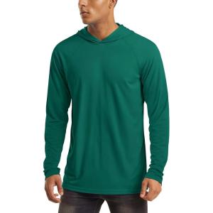 imageMAGCOMSEN Mens Hooded UPF 50 Sun Protection T Shirts Long Sleeve Athletic Fishing Shirts Rash GuardsEmerald Green