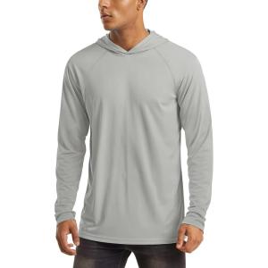 imageMAGCOMSEN Mens Hooded UPF 50 Sun Protection T Shirts Long Sleeve Athletic Fishing Shirts Rash GuardsGrey