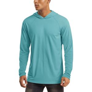 imageMAGCOMSEN Mens Hooded UPF 50 Sun Protection T Shirts Long Sleeve Athletic Fishing Shirts Rash GuardsGrey Green