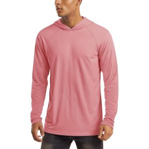 imageMAGCOMSEN Mens Hooded UPF 50 Sun Protection T Shirts Long Sleeve Athletic Fishing Shirts Rash GuardsGrey Pink