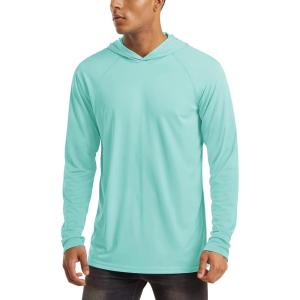 imageMAGCOMSEN Mens Hooded UPF 50 Sun Protection T Shirts Long Sleeve Athletic Fishing Shirts Rash GuardsLake Blue