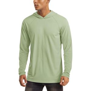 imageMAGCOMSEN Mens Hooded UPF 50 Sun Protection T Shirts Long Sleeve Athletic Fishing Shirts Rash GuardsLight Green