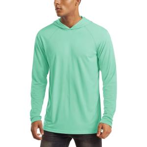 imageMAGCOMSEN Mens Hooded UPF 50 Sun Protection T Shirts Long Sleeve Athletic Fishing Shirts Rash GuardsMint Green