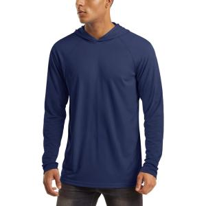 imageMAGCOMSEN Mens Hooded UPF 50 Sun Protection T Shirts Long Sleeve Athletic Fishing Shirts Rash GuardsNavy