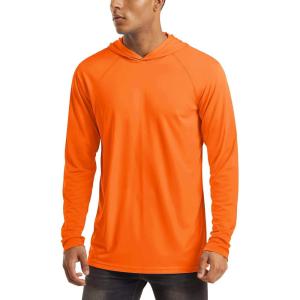 imageMAGCOMSEN Mens Hooded UPF 50 Sun Protection T Shirts Long Sleeve Athletic Fishing Shirts Rash GuardsOrange