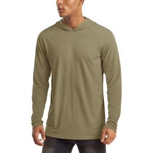 imageMAGCOMSEN Mens Hooded UPF 50 Sun Protection T Shirts Long Sleeve Athletic Fishing Shirts Rash GuardsStuffy Cyan