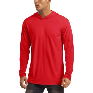 imageMAGCOMSEN Mens Hooded UPF 50 Sun Protection T Shirts Long Sleeve Athletic Fishing Shirts Rash GuardsTomato Red