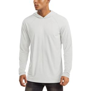 imageMAGCOMSEN Mens Hooded UPF 50 Sun Protection T Shirts Long Sleeve Athletic Fishing Shirts Rash GuardsWhite