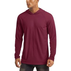 imageMAGCOMSEN Mens Hooded UPF 50 Sun Protection T Shirts Long Sleeve Athletic Fishing Shirts Rash GuardsWine Red