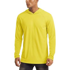 imageMAGCOMSEN Mens Hooded UPF 50 Sun Protection T Shirts Long Sleeve Athletic Fishing Shirts Rash GuardsYellow