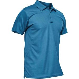 imageMAGCOMSEN Mens Polo Shirt Quick Dry Performance Short Sleeve Tactical Shirts Pique Jersey Golf ShirtBlue Greenshort