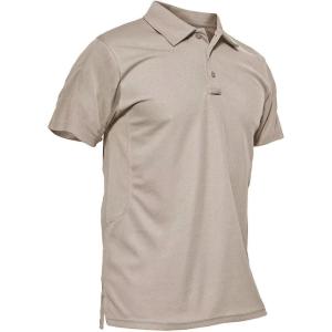 imageMAGCOMSEN Mens Polo Shirt Quick Dry Performance Short Sleeve Tactical Shirts Pique Jersey Golf ShirtKhaki